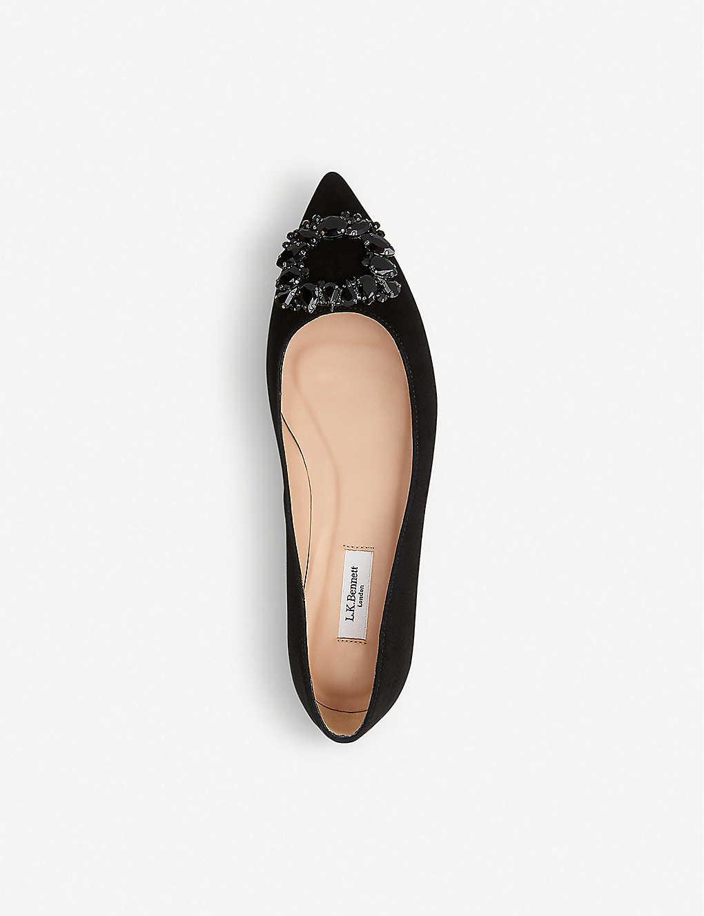 black pointed suede flats