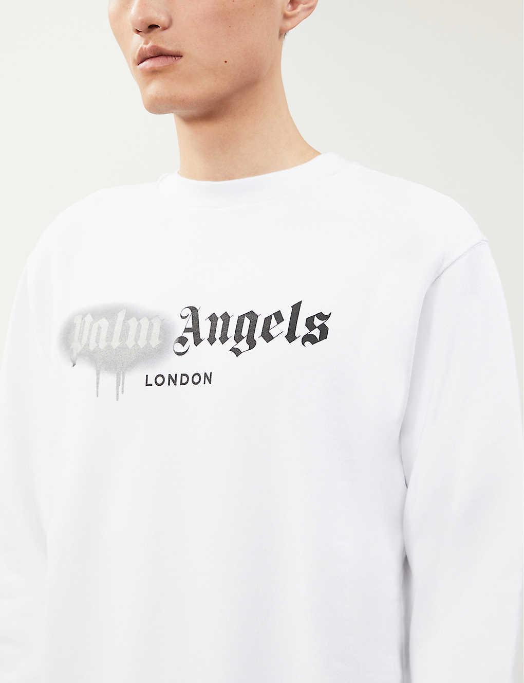 Palm Angels Logo-print Cotton-jersey Sweatshirt in White Silver (White ...