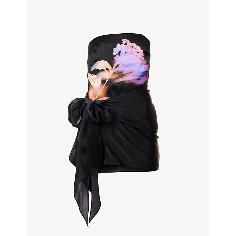 david koma tulle scarf mini dress David Koma Tulle Scarf Asymmetrical Hem Mini Dress in Black & Red