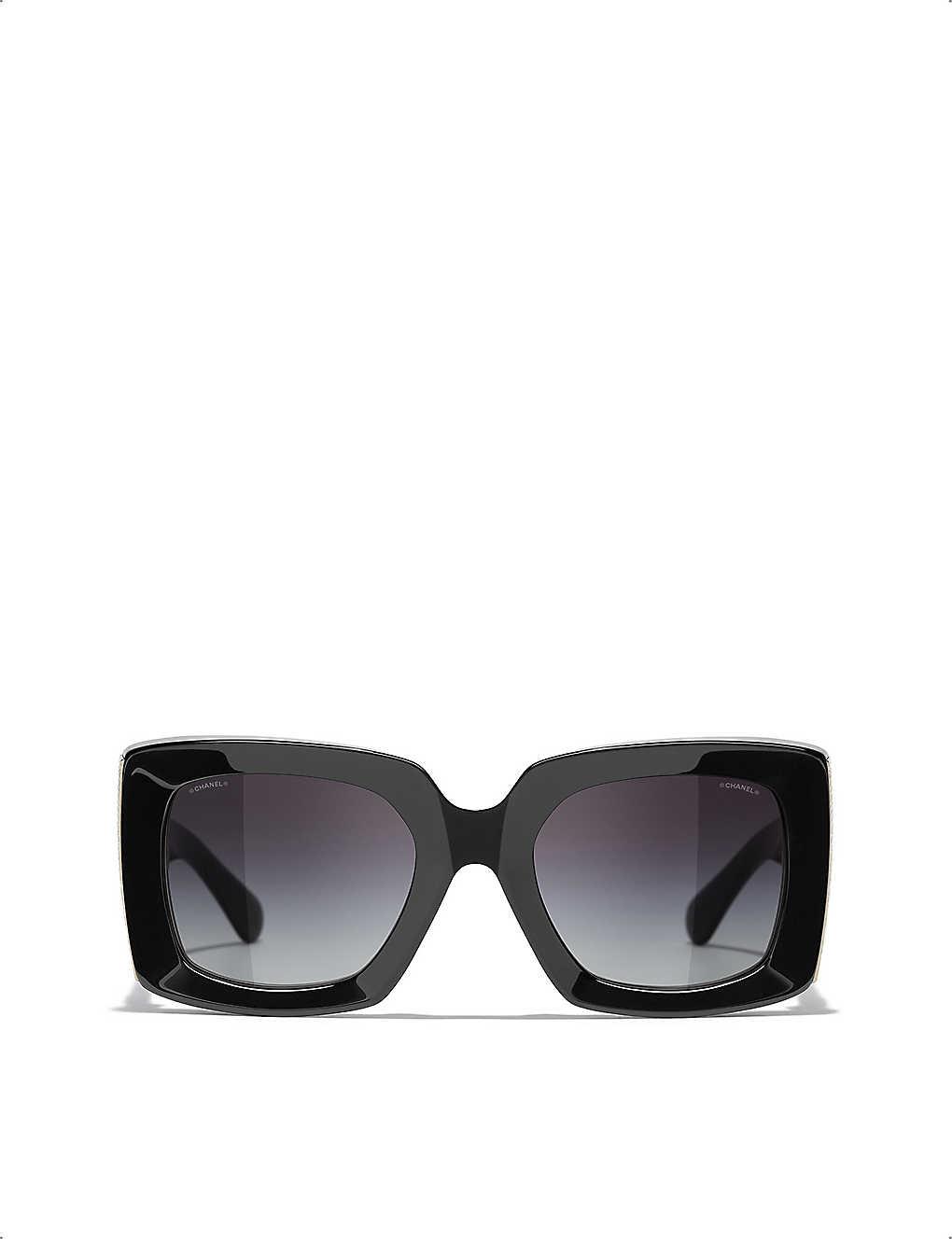 Chanel Rectangle Sunglasses in Black | Lyst