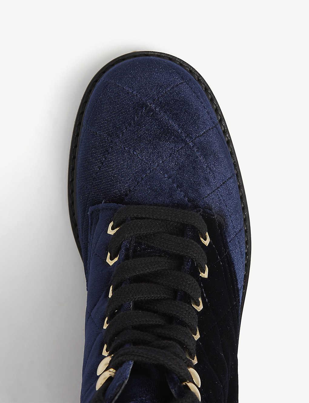 blue velvet combat boots