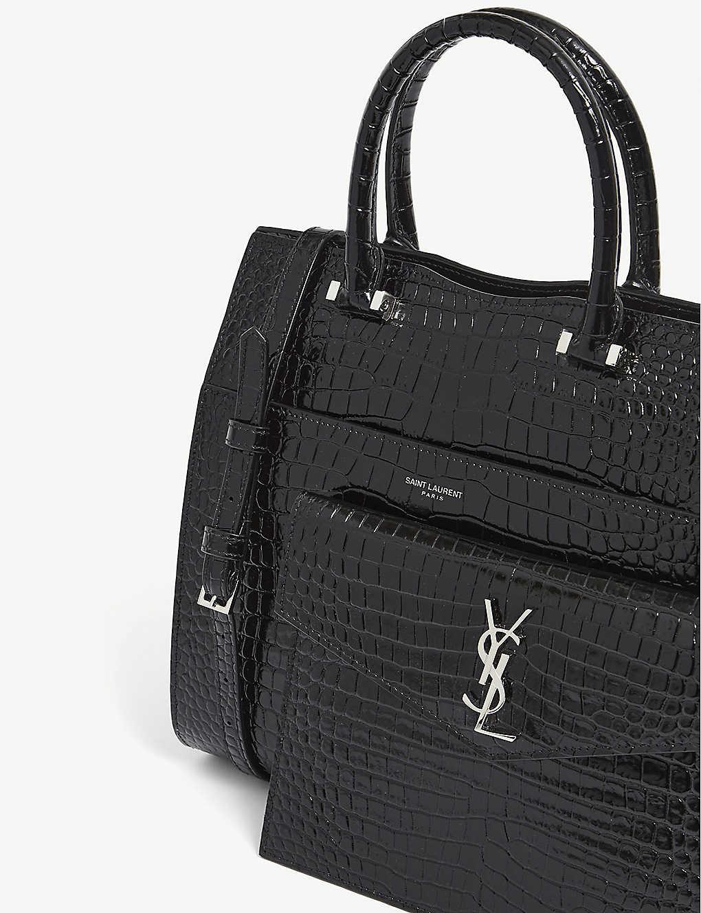 Saint Laurent Black Uptown Small Crocodile-embossed Leather Tote Bag | Lyst