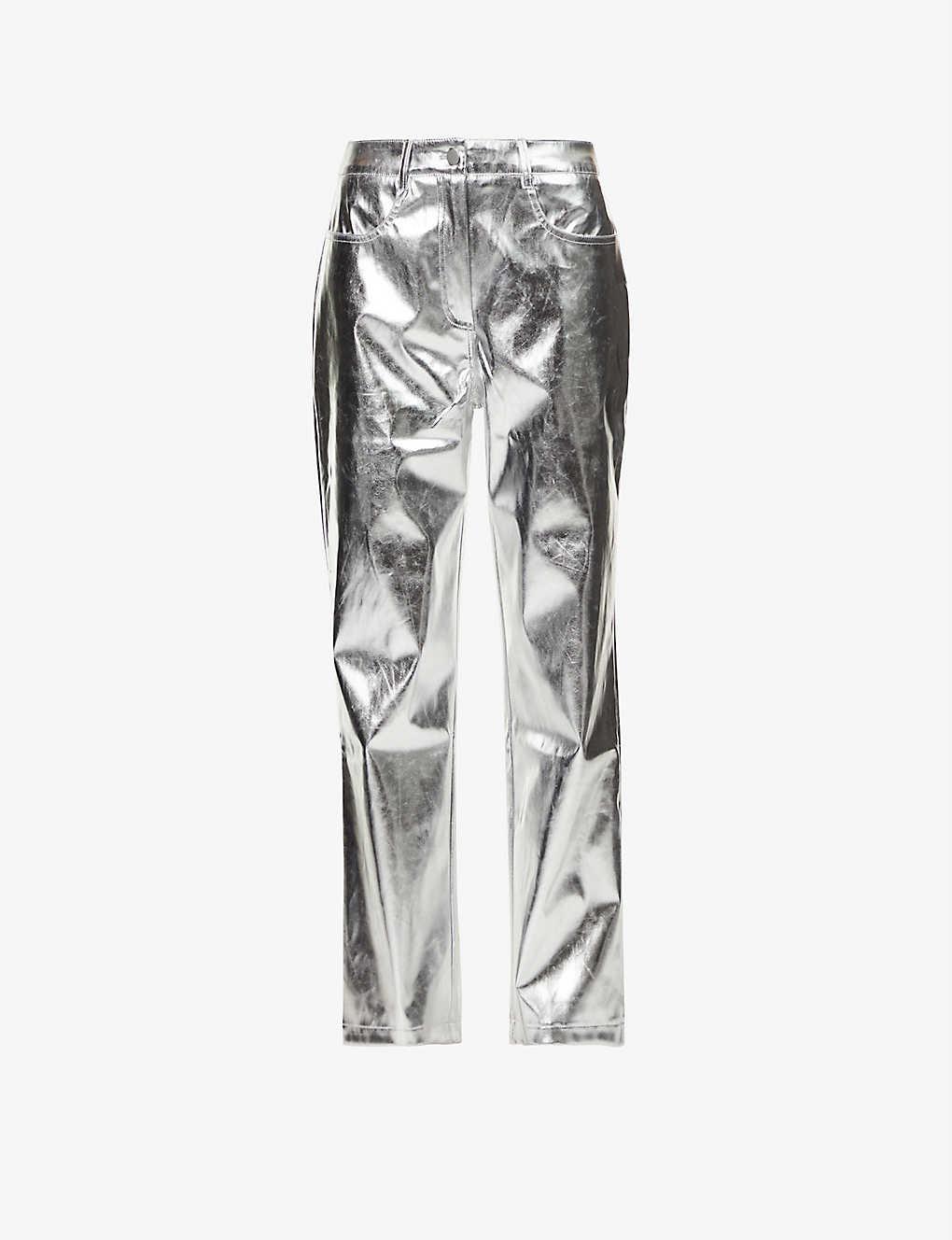 Amy Lynn Metallic Straight-leg High-rise Faux Leather Trouser | Lyst