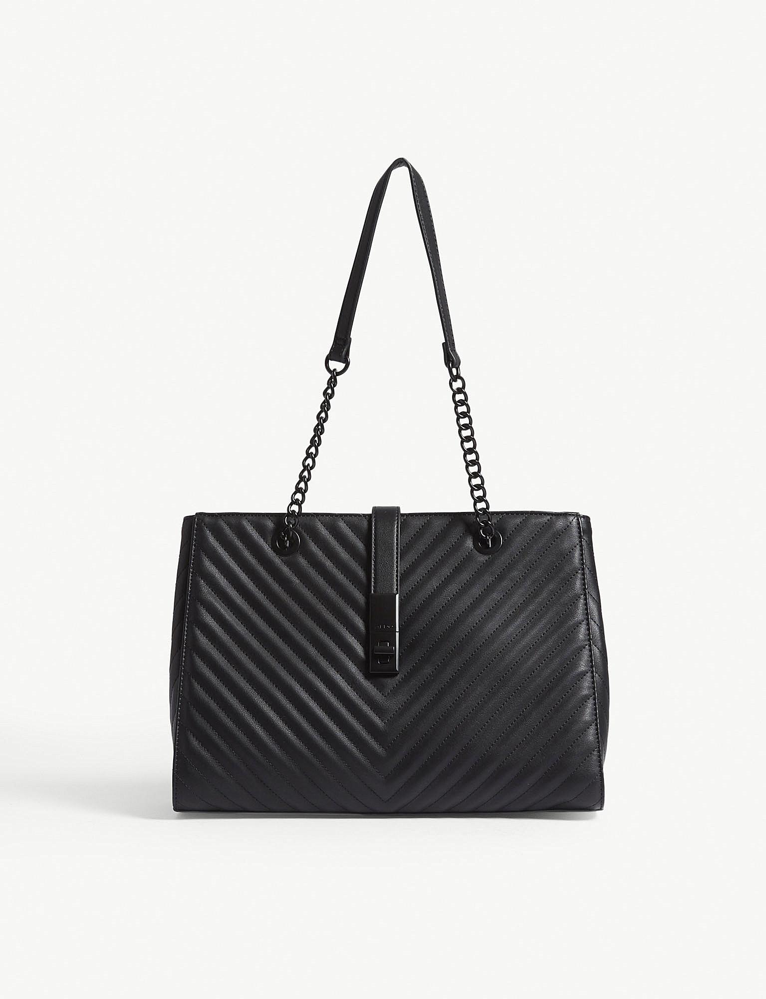 ALDO Black And Velvet Oxdrift Chevron Quilted Faux-leather Tote Bag - Lyst