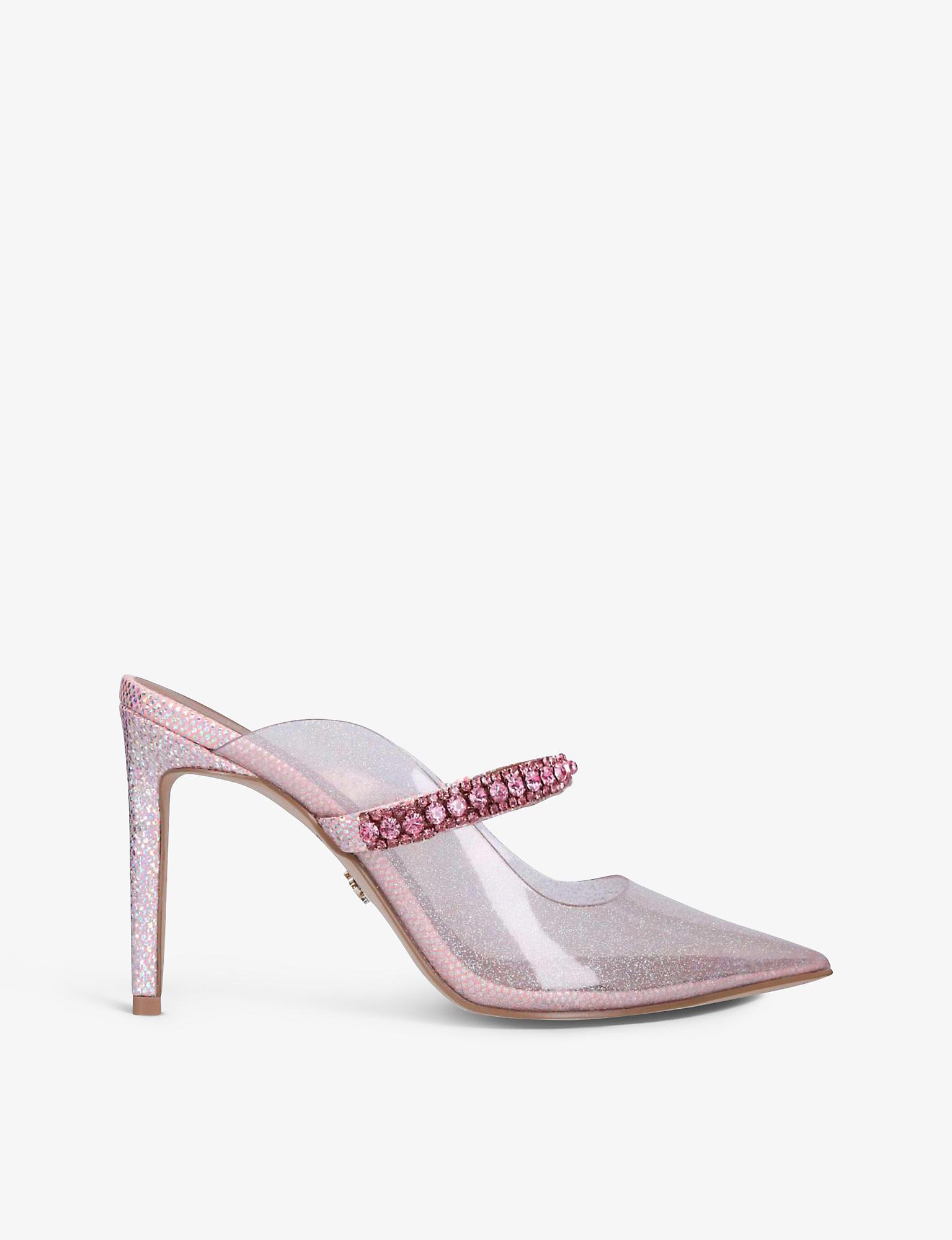 Kurt Geiger Synthetic Duke Crystal-embellished Pvc Heeled Mules in Pink |  Lyst