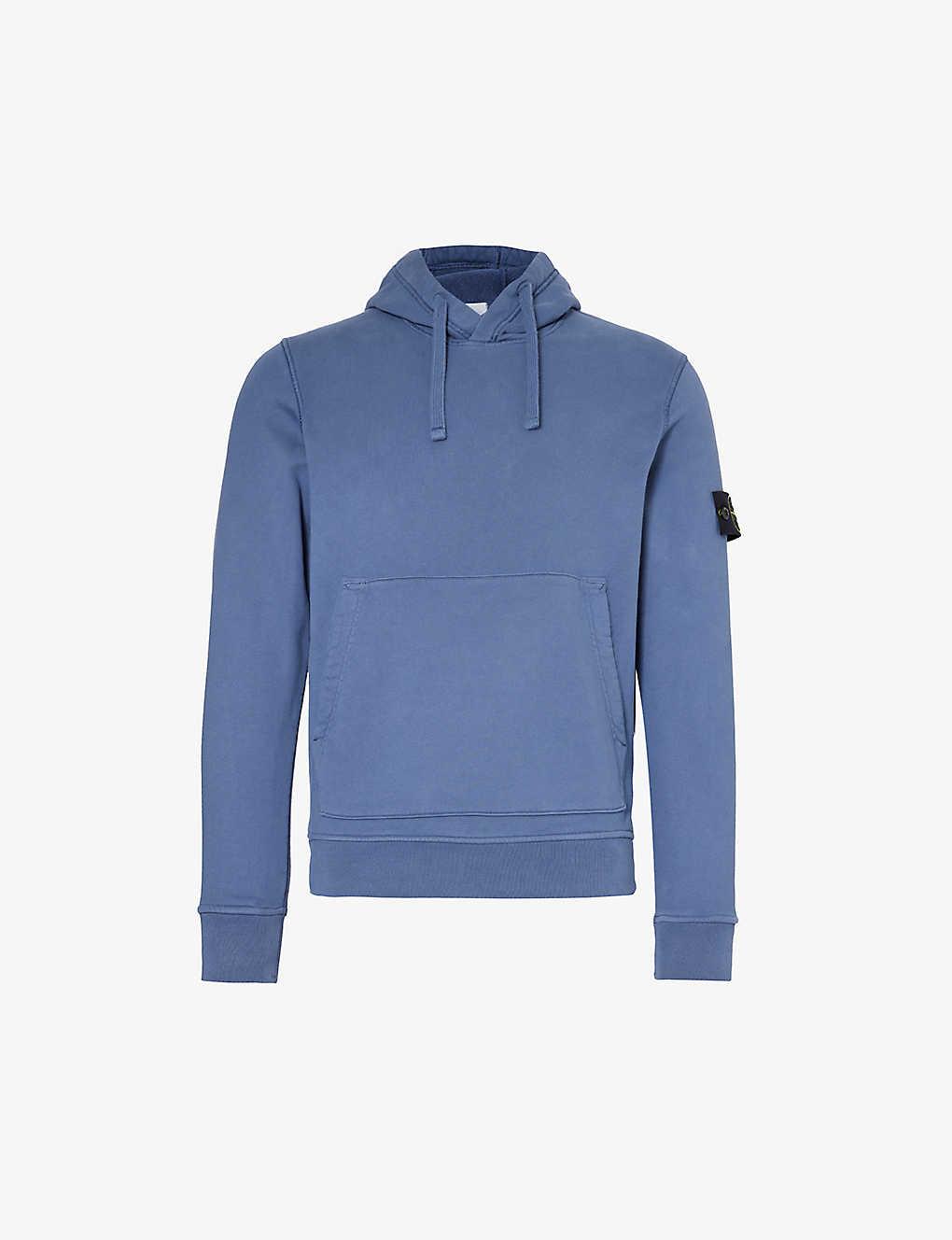 Stone Island Logo badge Regular fit Cotton jersey Hoody in Blue