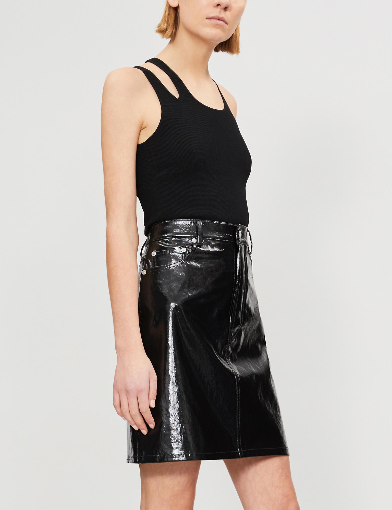 Helmut Lang High-waisted Patent-leather Skirt in Black | Lyst