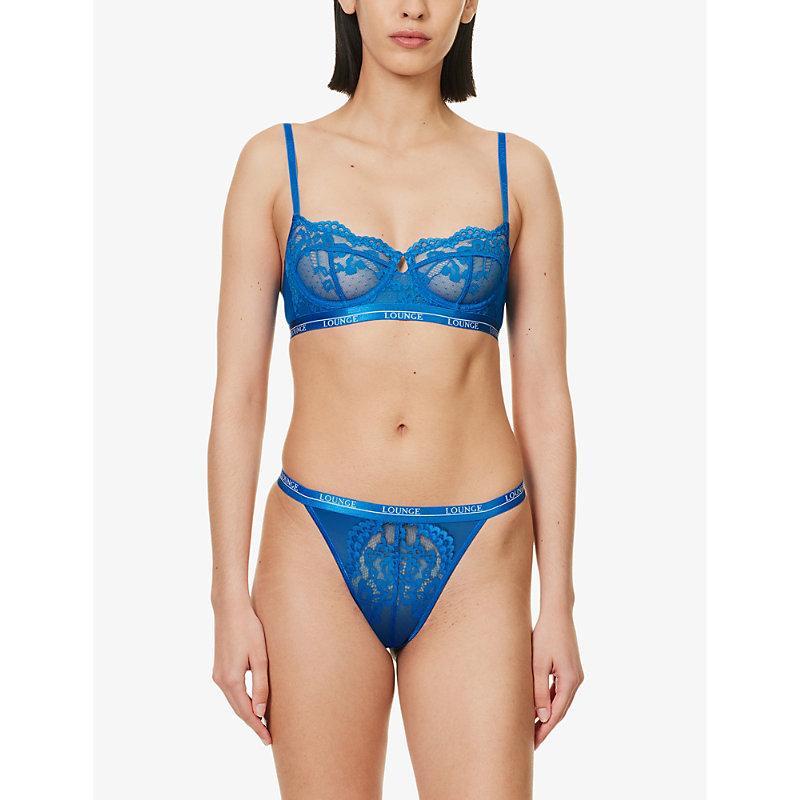 Lounge Underwear Blossom High-rise Stretch-lace Thong in Blue