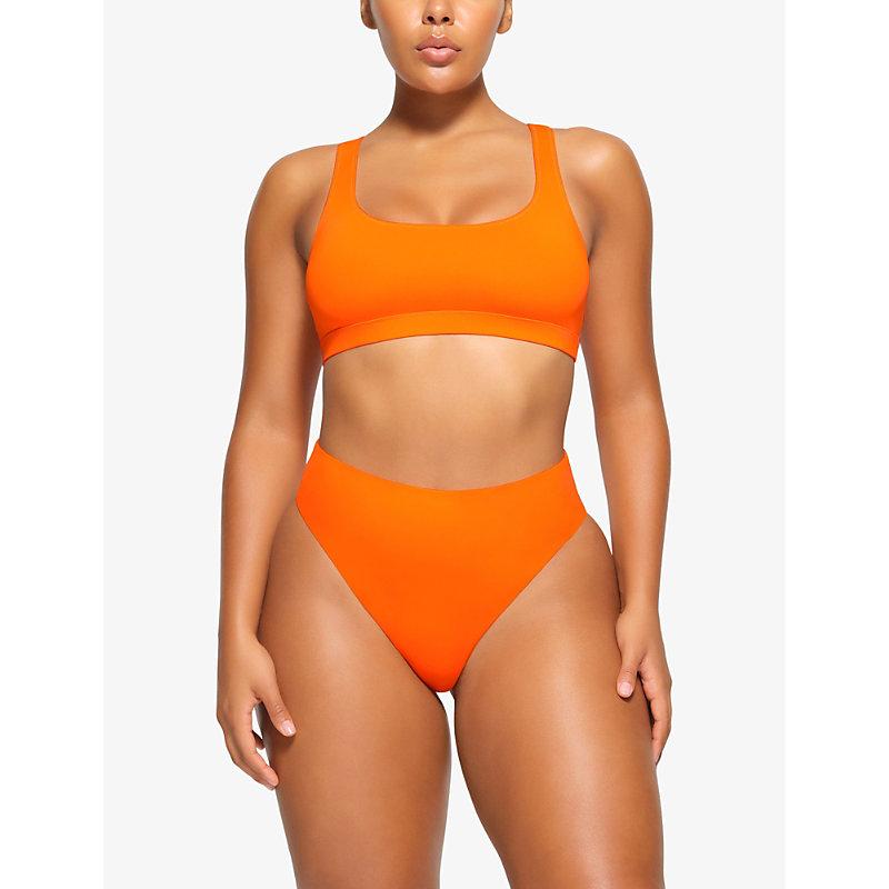 Skims Slim-fit High-rise Recycled Stretch-nylon Bikini Bottoms X in Orange  | Lyst