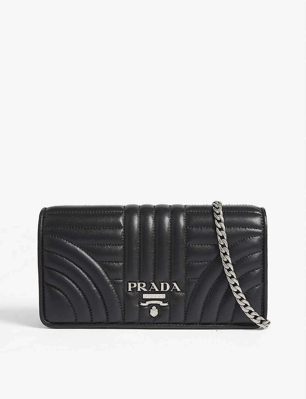 Prada Logo Quilted-leather Wallet-on-chain in Black | Lyst