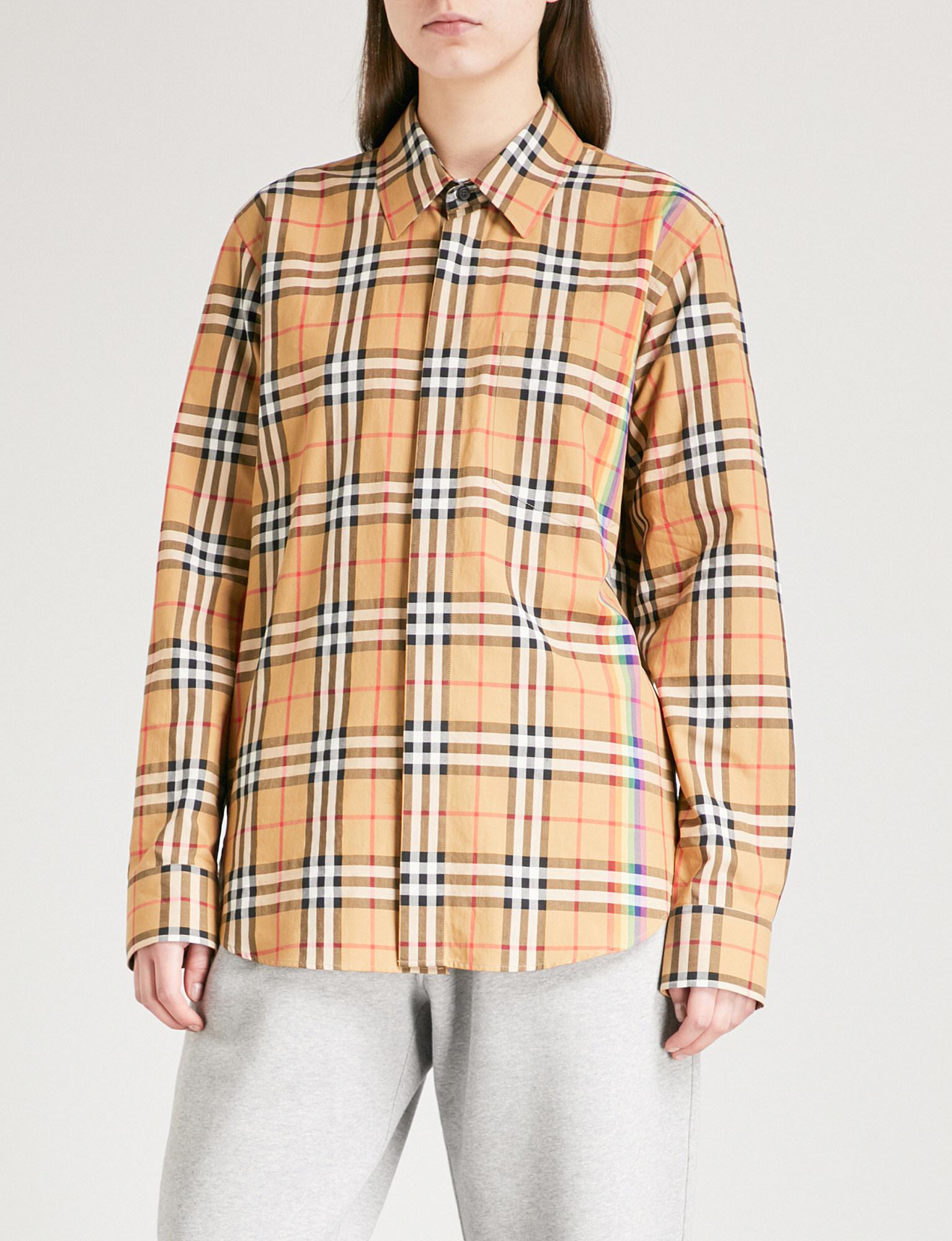 Burberry Rainbow-stripe Checked Cotton Shirt | Lyst