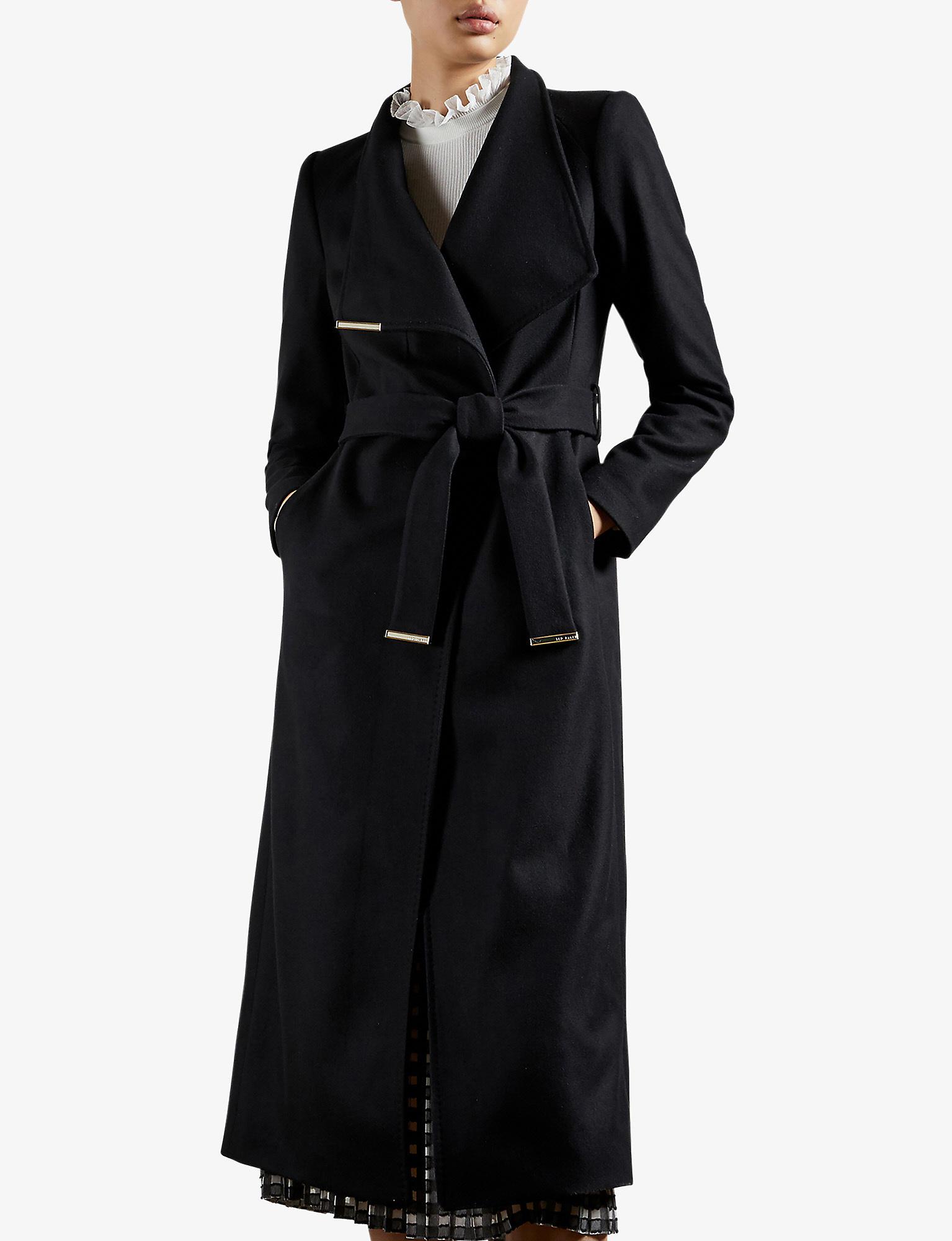 Ted Baker Rosell Wool-blend Midi-length Wrap Coat in Black | Lyst