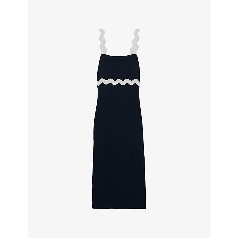 Reiss Wave Trim Crepe Midi Dress in Blue | Lyst
