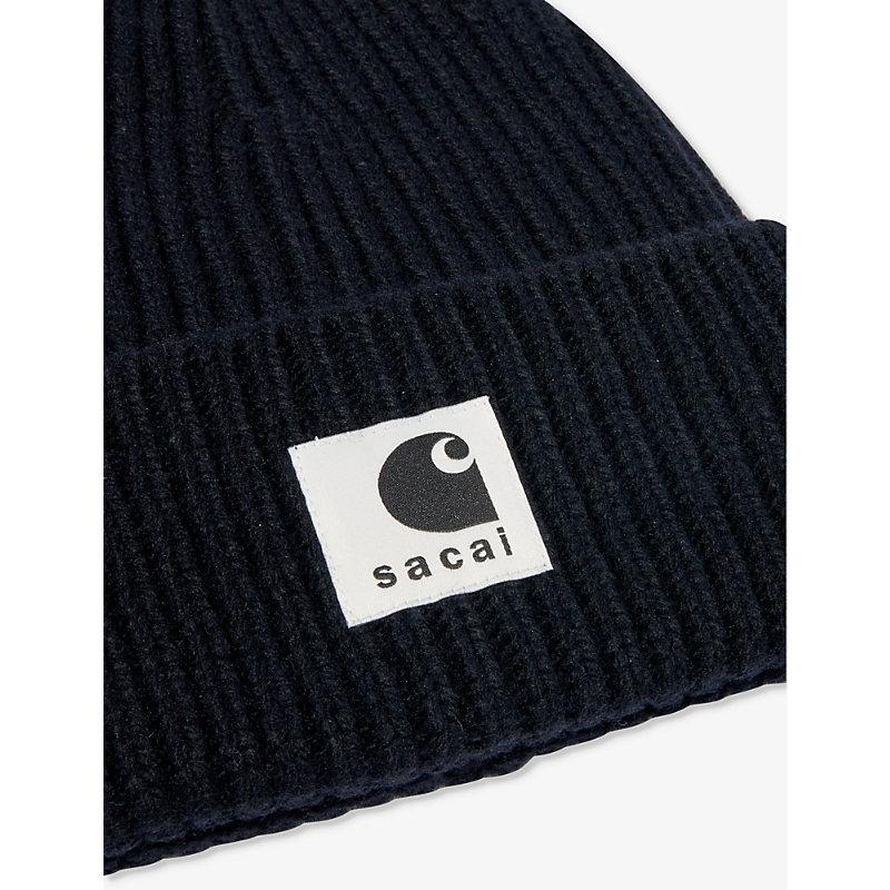 Sacai X Carhartt Wip Brand-patch Ribbed-knit Wool-blend Beanie Hat