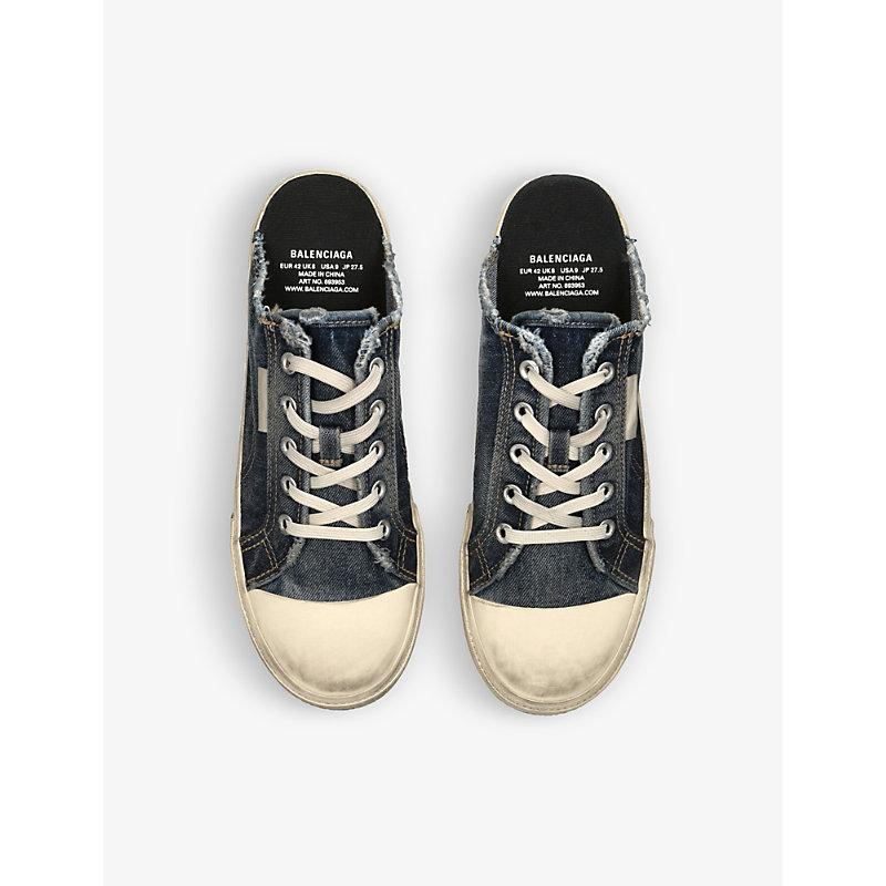 Balenciaga Paris Distressed Logo-embroidered Canvas Sneakers In