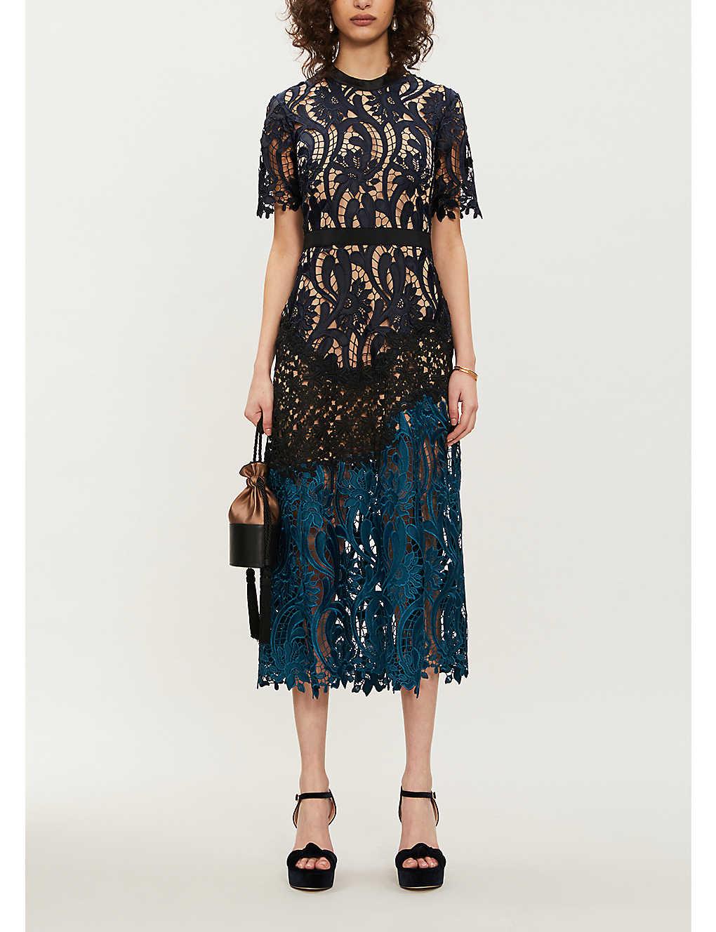 Self-Portrait Prairie Guipure Lace Midi Dress in /m/u/l/t/i/ (Blue) - Save 42% - Lyst