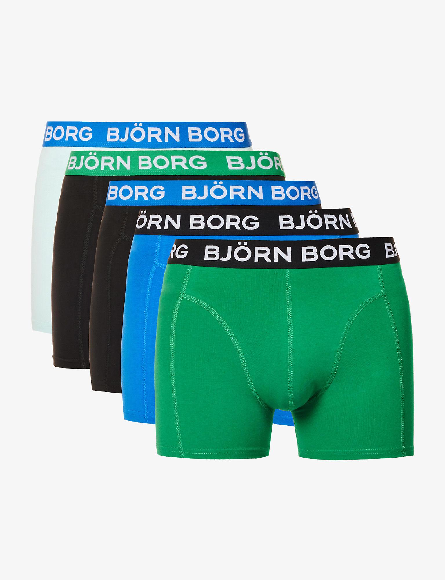 Björn Borg Logo-print Contrasting-waistband Pack Of Five Stretch-cotton  Boxers in Green for Men | Lyst