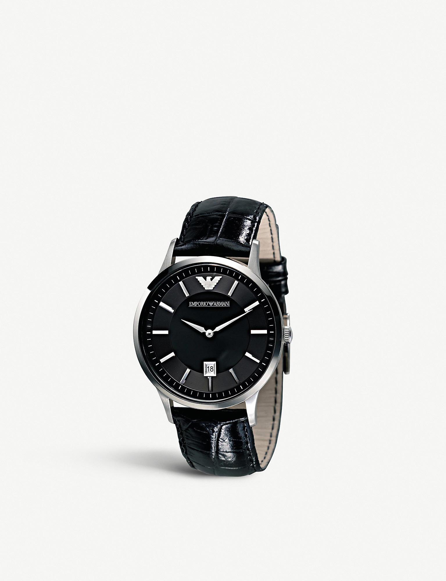 Emporio Armani Ar2411 Stainless Steel And Leather Watch in Black for Men |  Lyst