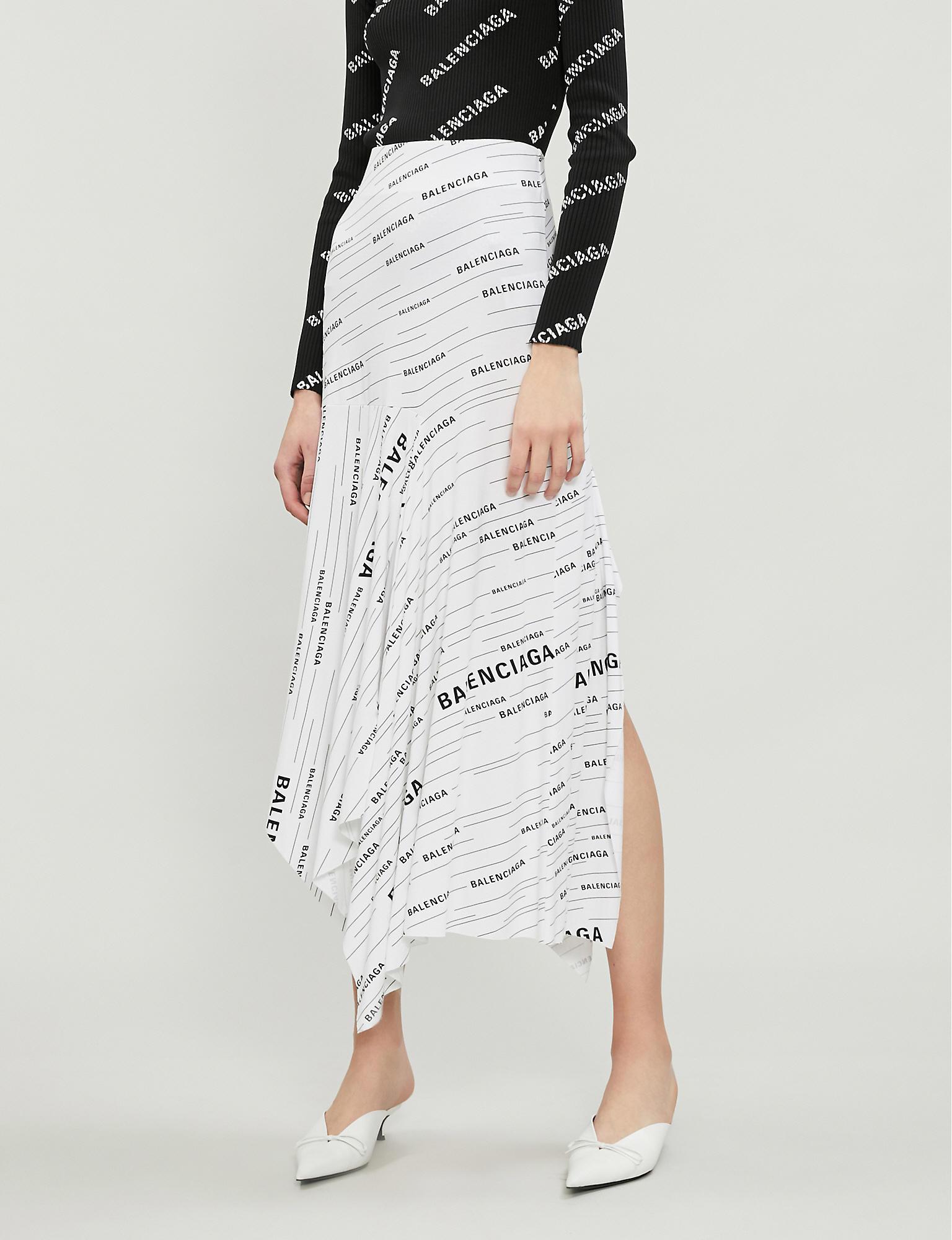 Balenciaga Volant Asymmetric Printed Stretch-jersey Skirt in White | Lyst