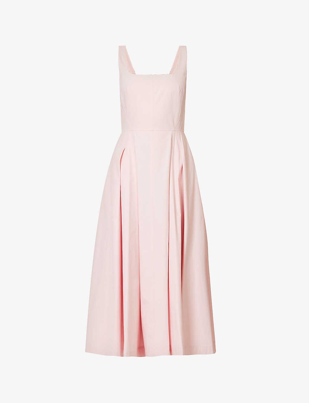 Sportmax Fantino Pleated Cotton Midi Dress in Pink | Lyst