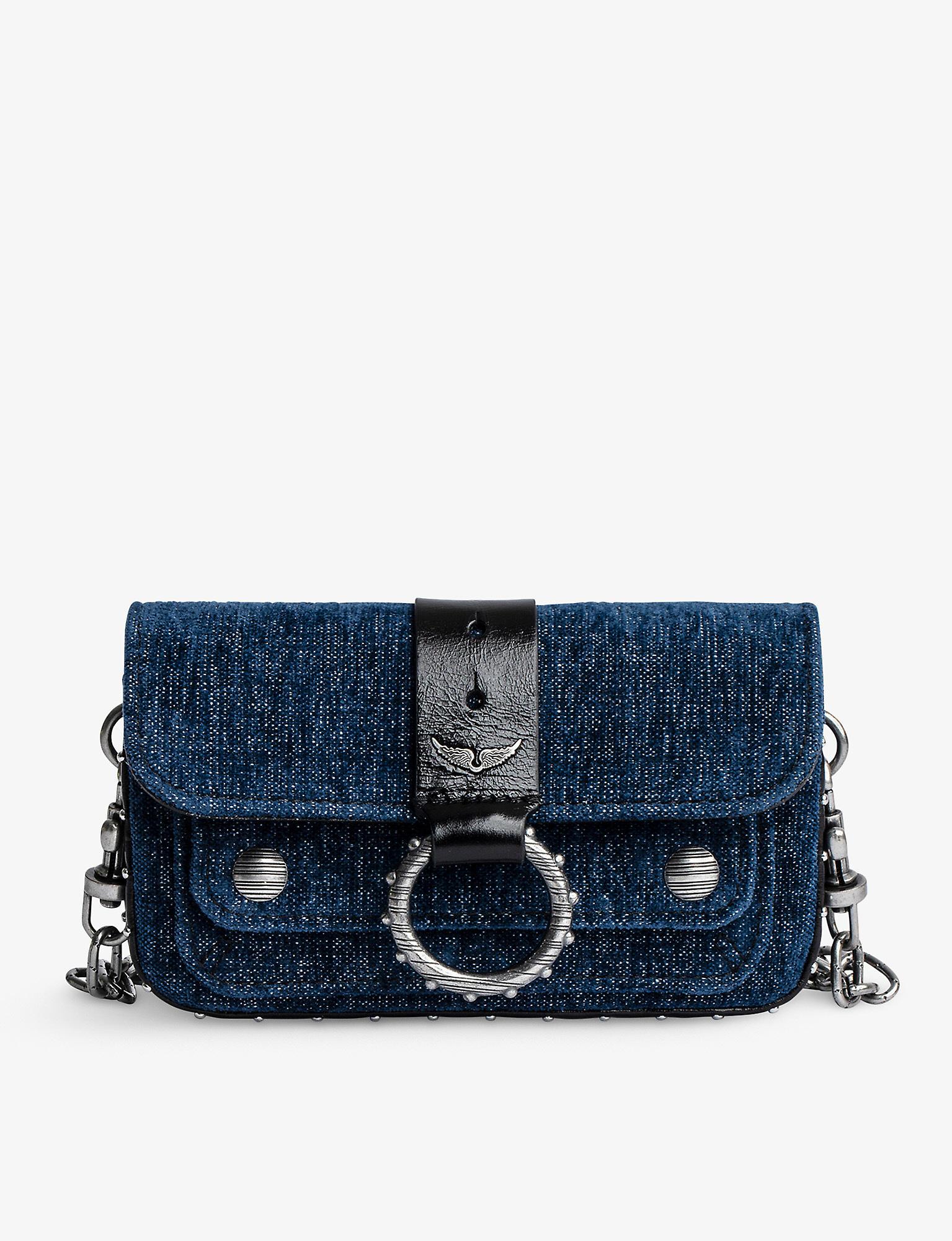 Zadig & Voltaire Kate Studded-trim Denim Wallet Bag in Blue | Lyst