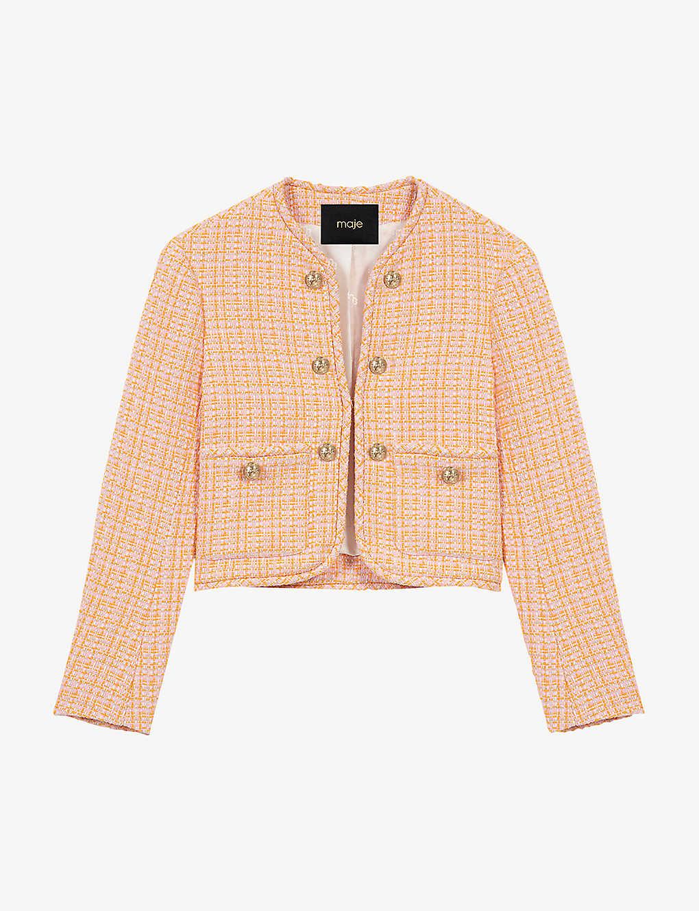 Maje Button-embellished Tweed Jacket in Natural | Lyst UK