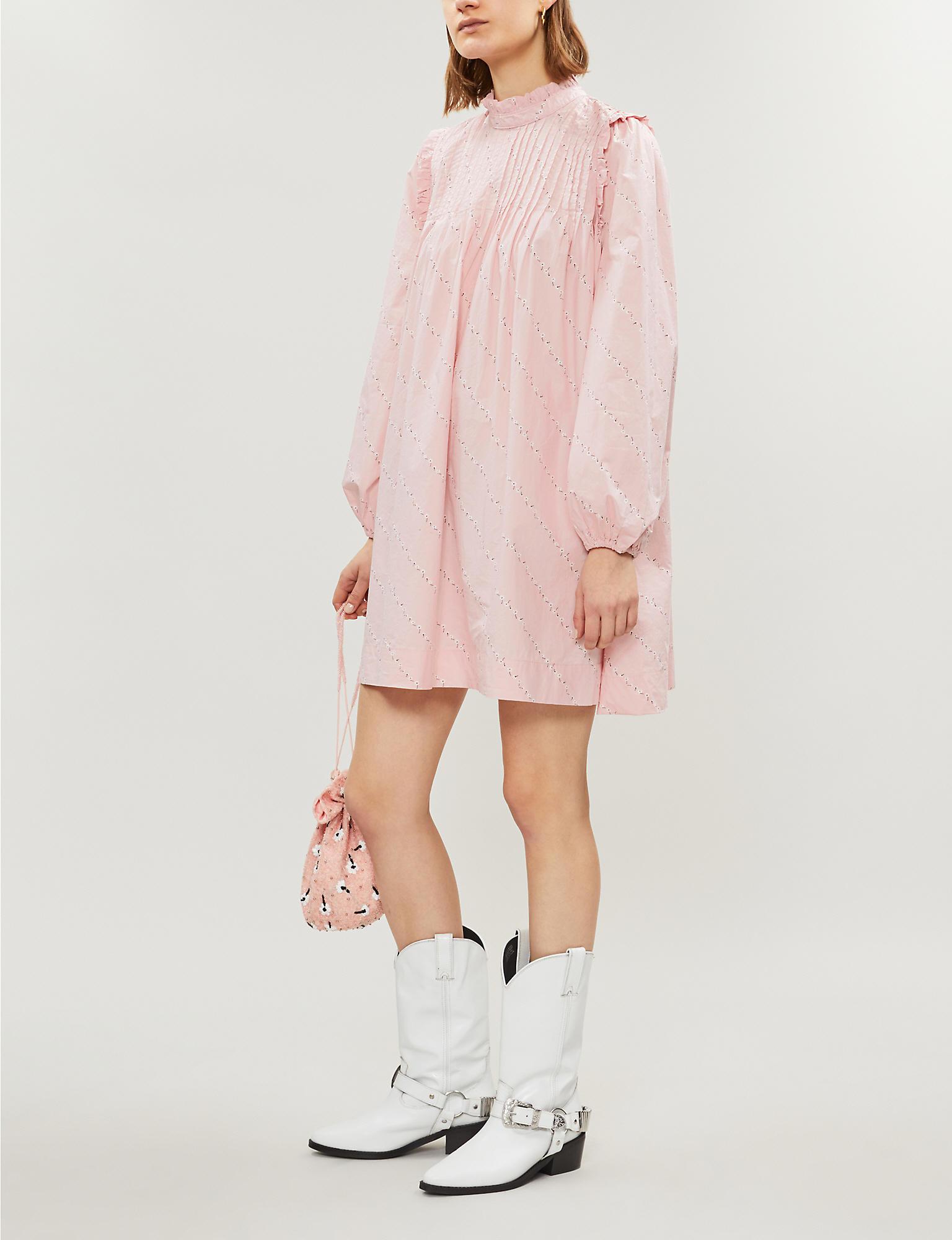 Ganni Weston Floral-print Cotton Dress in Pink - Lyst