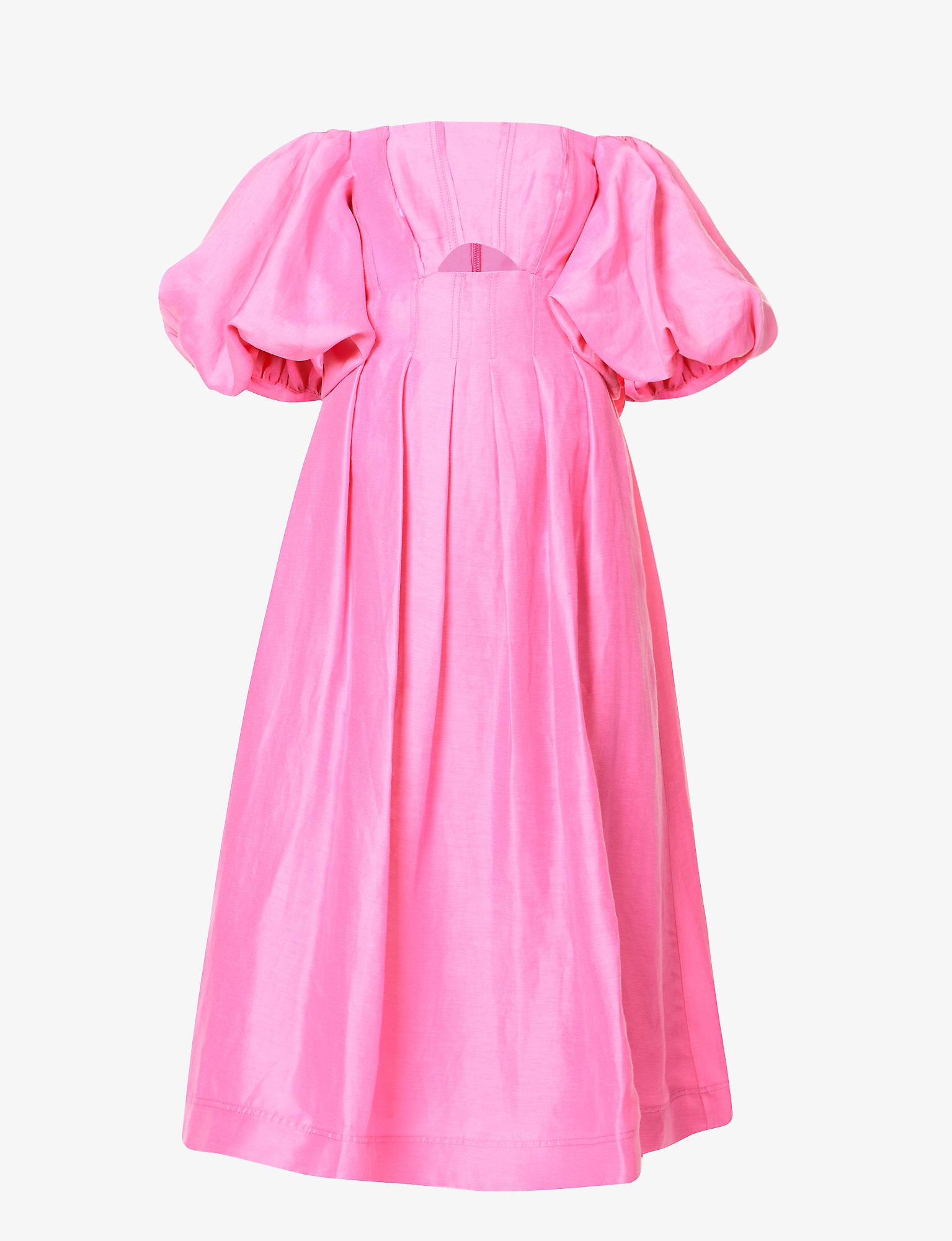 Aje. Eugenie Off-the-shoulder Linen-blend Midi Dress in Pink | Lyst