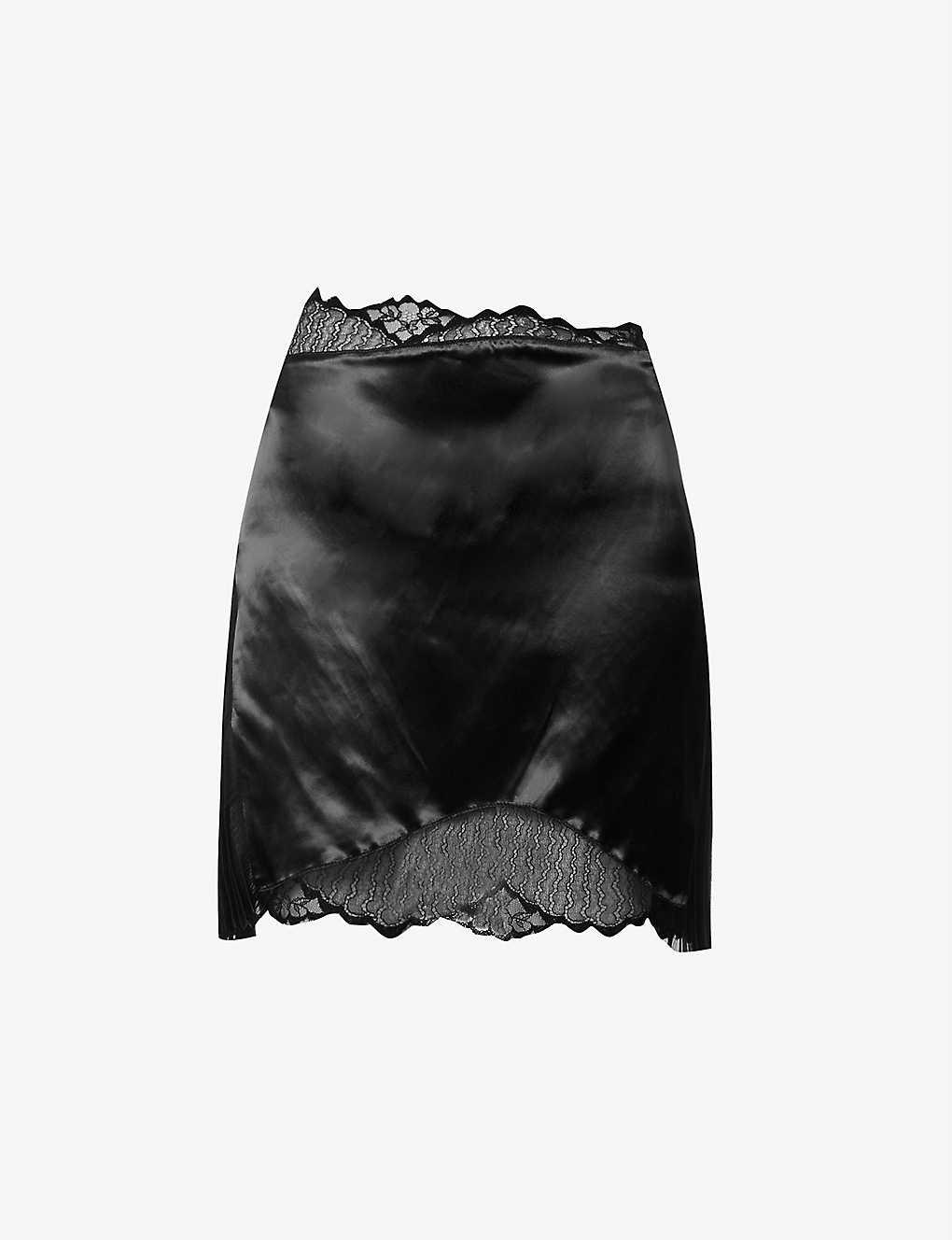 Victoria Beckham Lace-trimmed Satin Mini Skirt in Black | Lyst