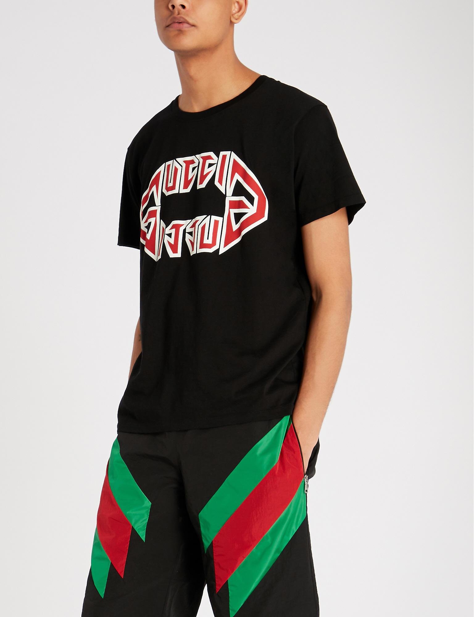Gucci Flipped Metal Logo Cotton-jersey T-shirt in Black for Men | Lyst