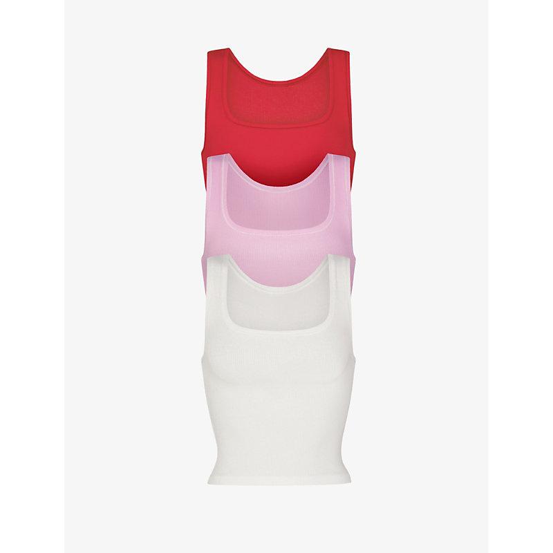 SKIMS Ribbed Stretch-Cotton Tank Top Pack of Three