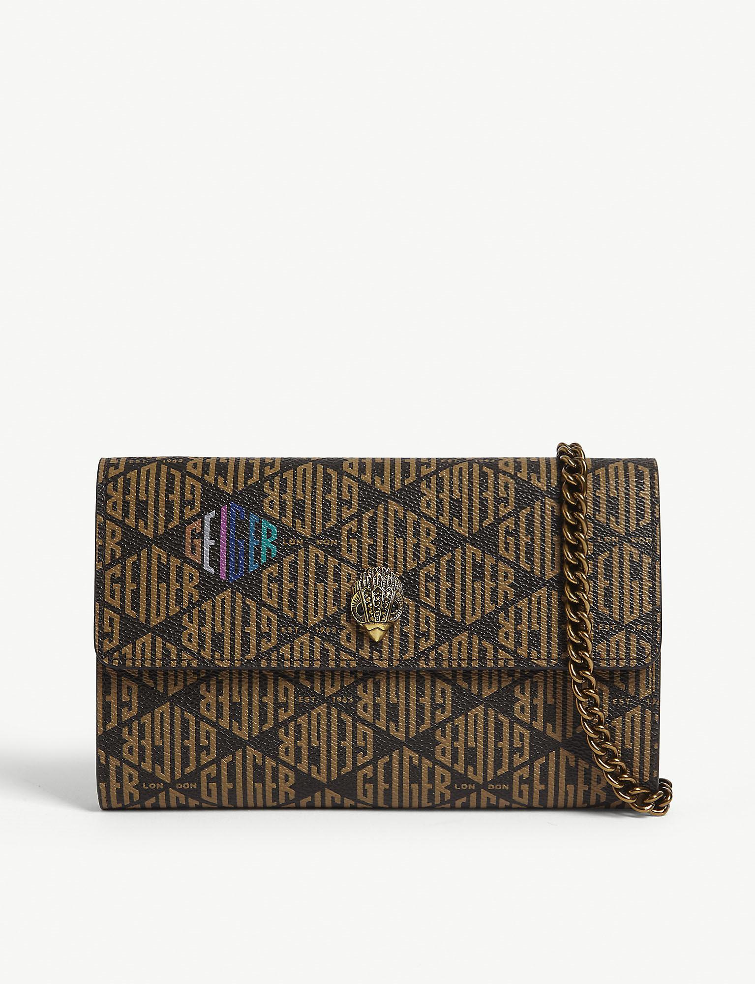Kurt Geiger Diamond Monogram Print Leather Walletonchain in Brown Lyst