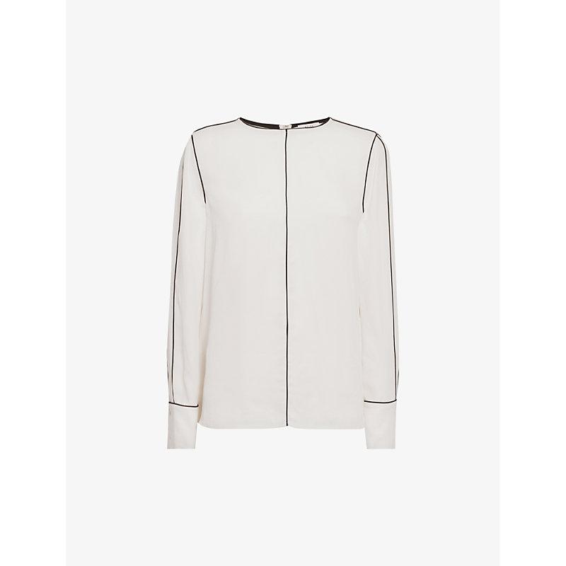 Reiss Estella Contrast-tip Long-sleeve Stretch-woven Blouse in White | Lyst