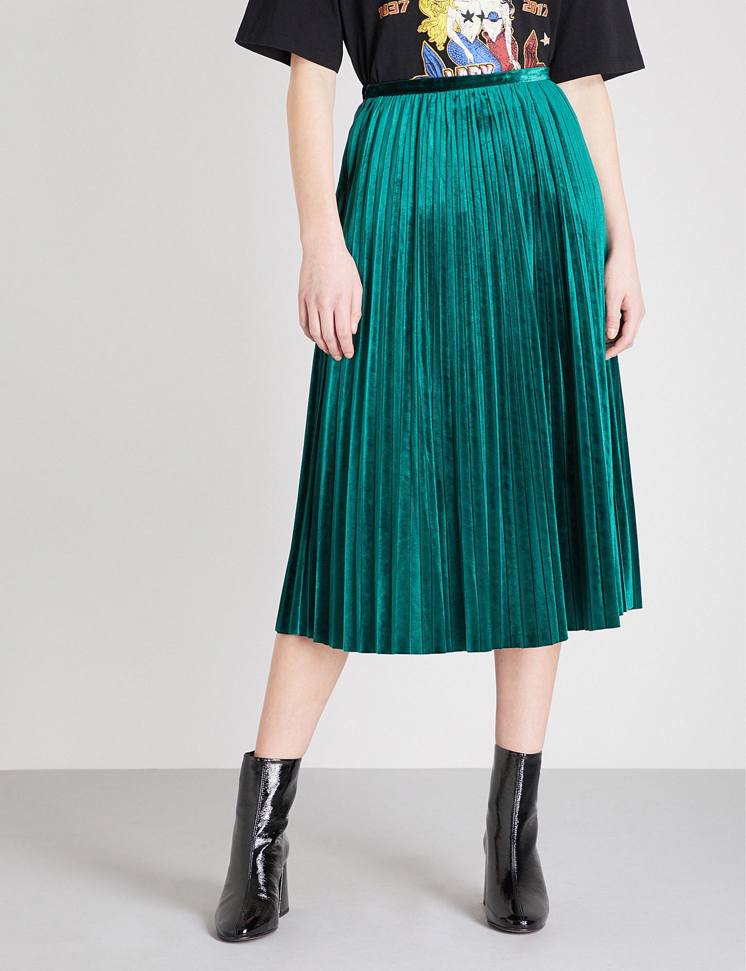 green velvet pleated skirt