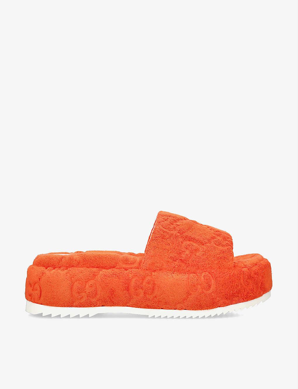 Gucci Angelina gg-print Cotton Slides in Orange | Lyst