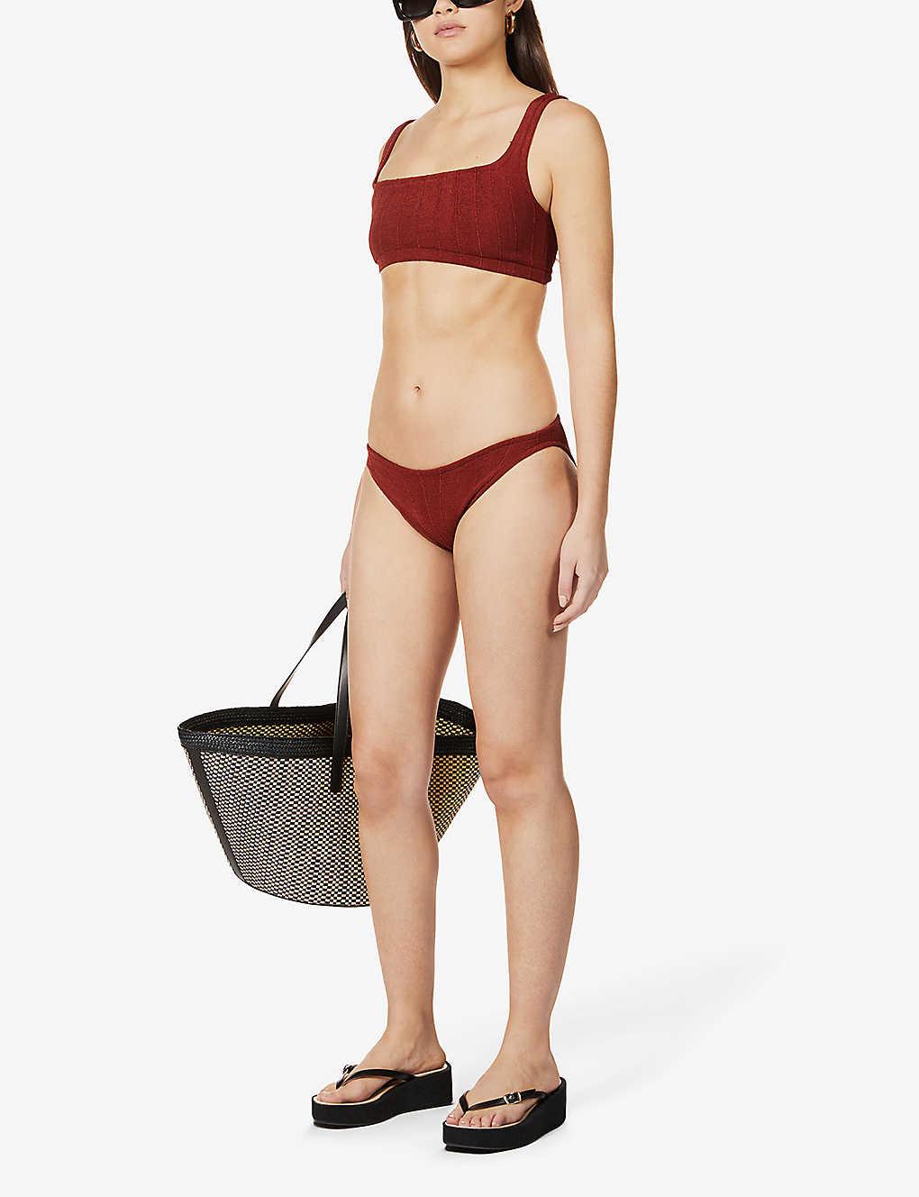 Hunza G Synthetic Womens Chestnut Helena Nile Square Neck Bikini Set 1 Size  in Red - Lyst