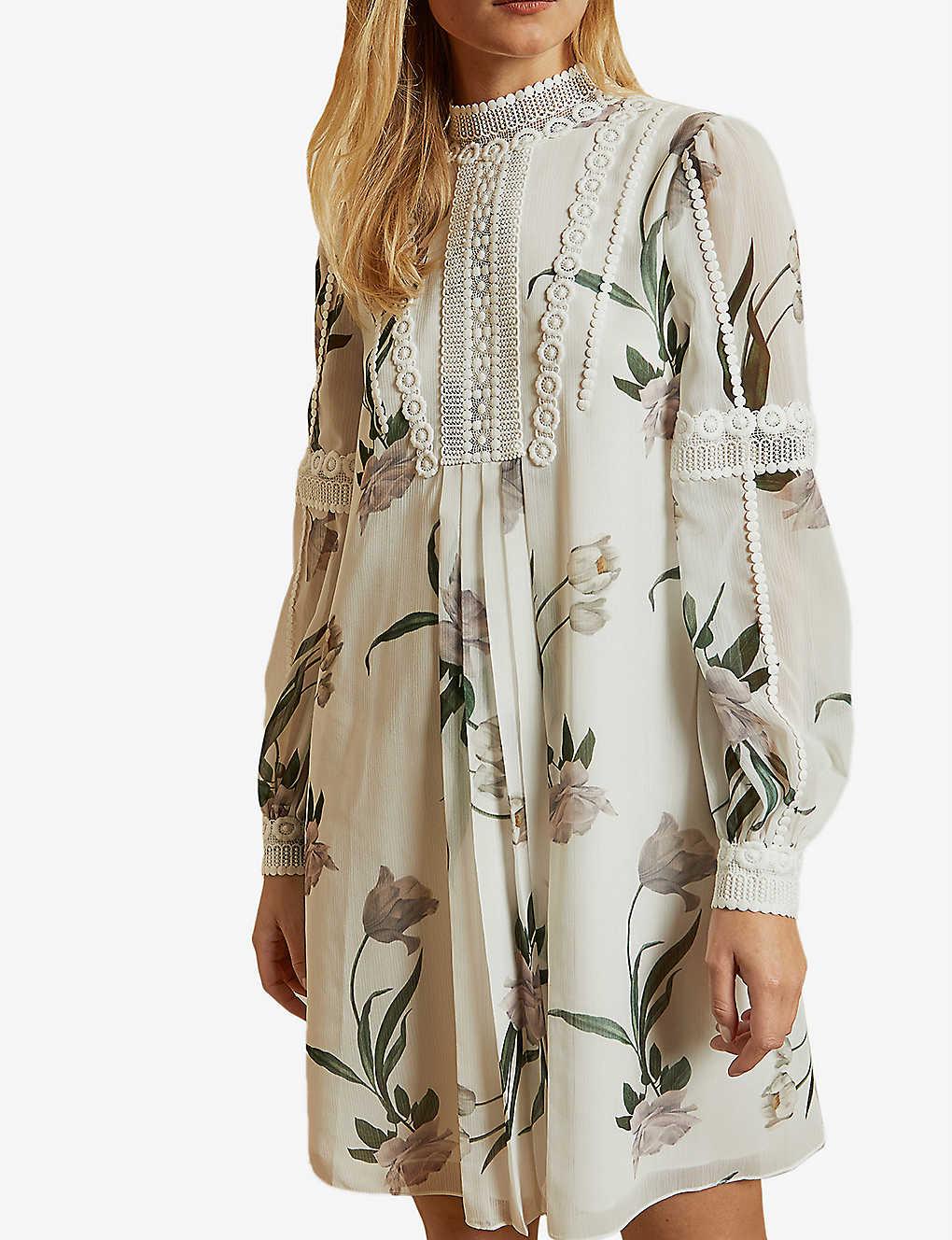 Ted Baker Synthetic Elderflower Floralprint Crepe Mini Dress Lyst