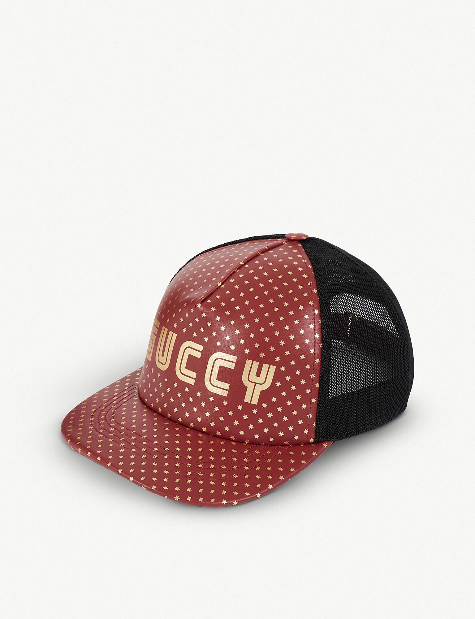 Gucci Guccy Leather Baseball Cap in Red for Men Lyst