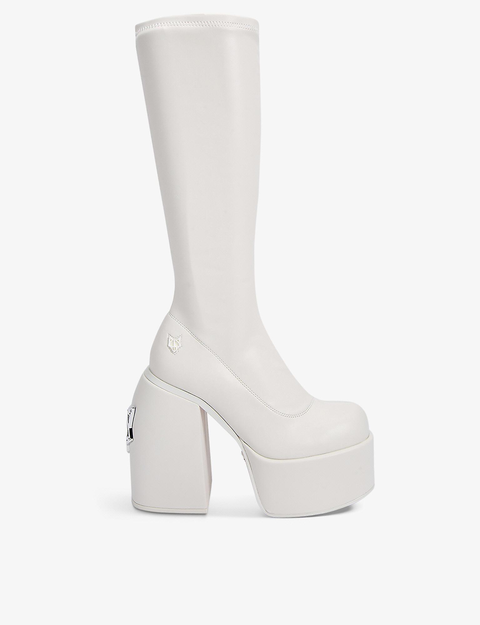 Naked Wolfe Spice Faux-leather Knee-thigh Heeled Boots in White | Lyst