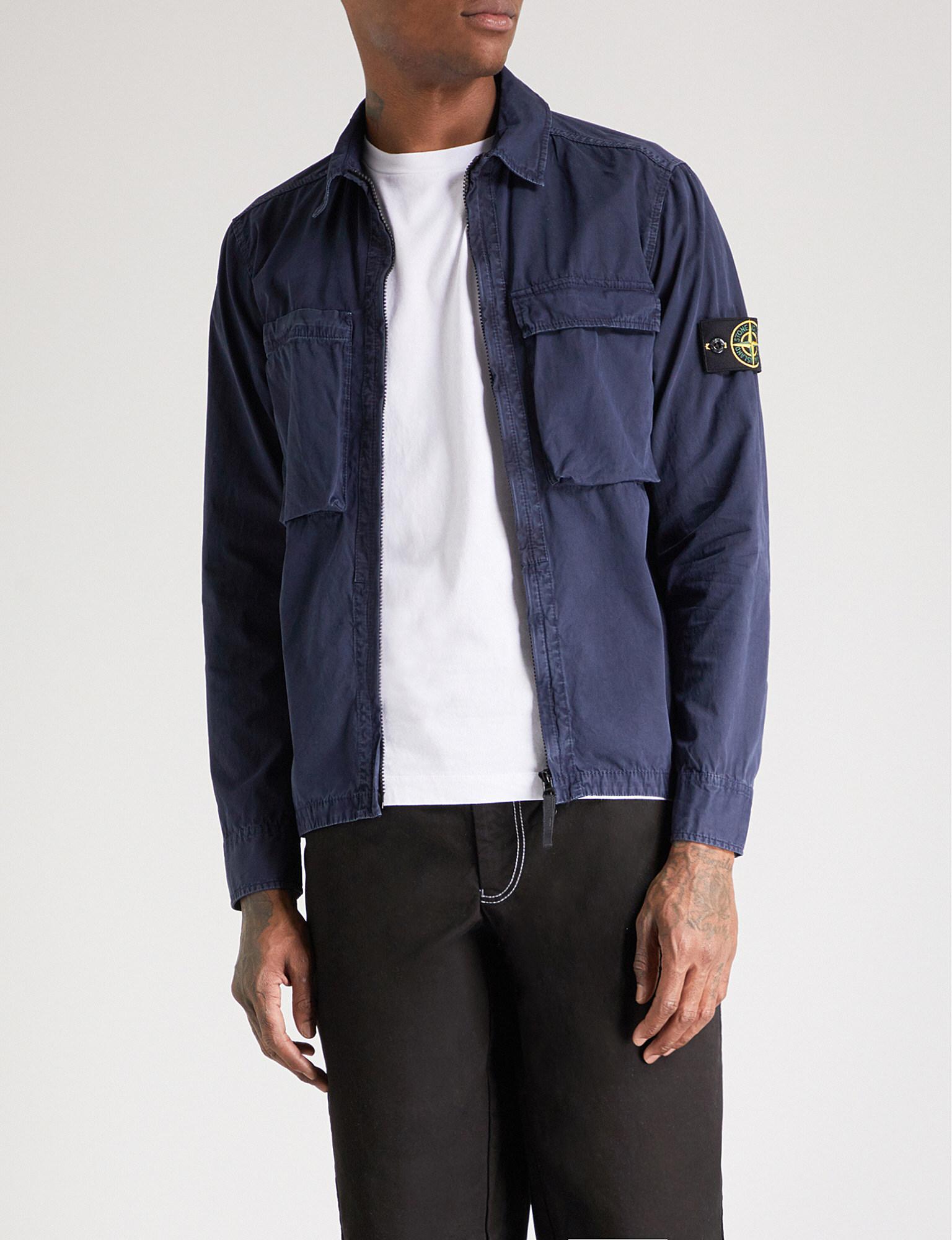Stone Island Brushed Cotton Jacket in Blue for Men - Lyst
