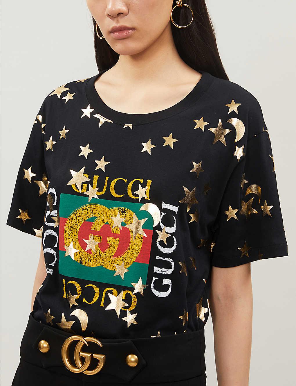 Gucci Star and Moon Printed T-shirt in Black