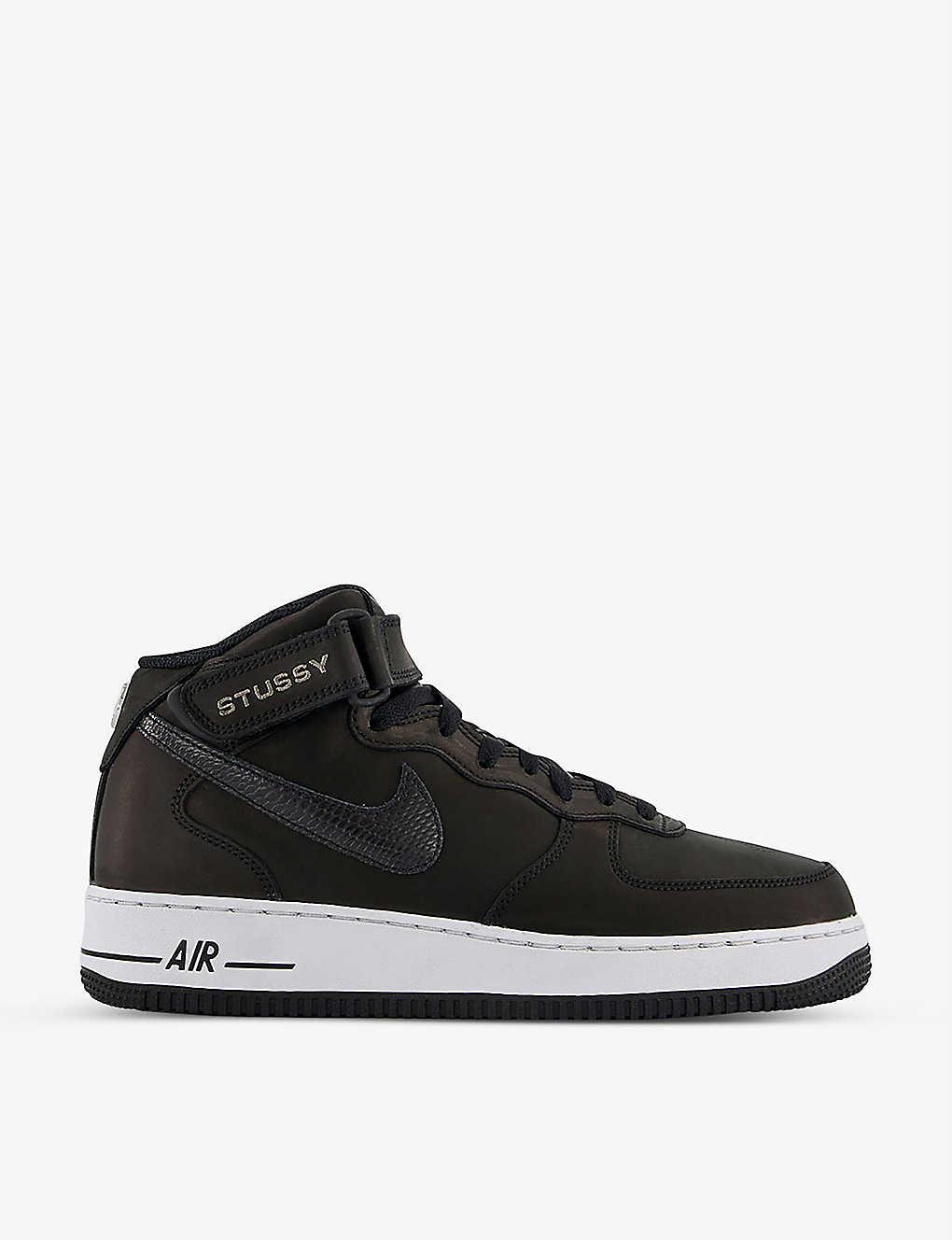 Nike X Stüssy Air Force 1 Mid Mid-top Leather Trainers in Black for Men |  Lyst