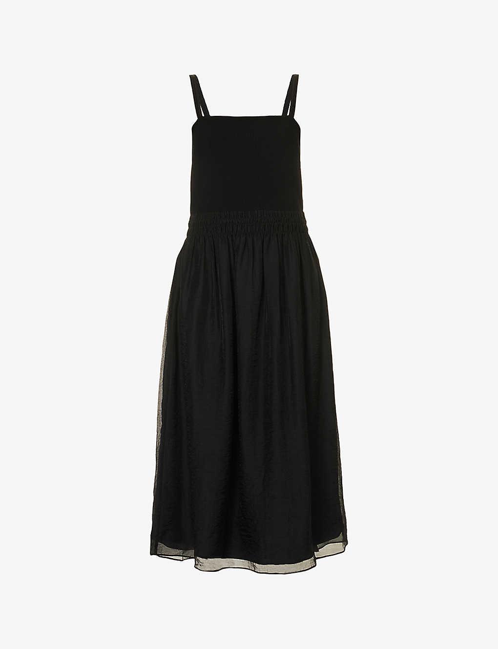 Vince Smocked-waistband Chiffon Midi Dress in Black | Lyst UK