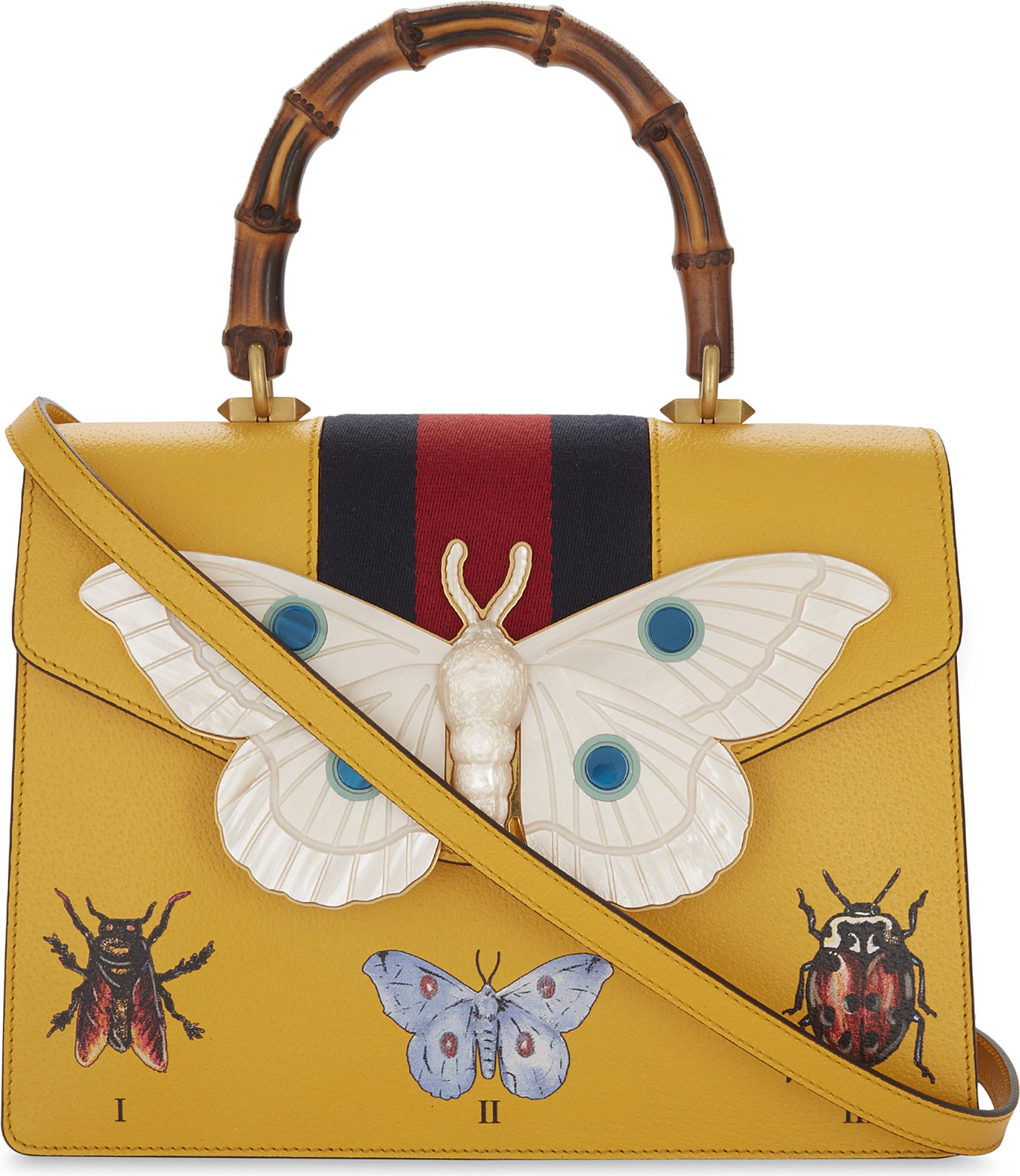 Gucci Moth Grained Leather Top Handle 