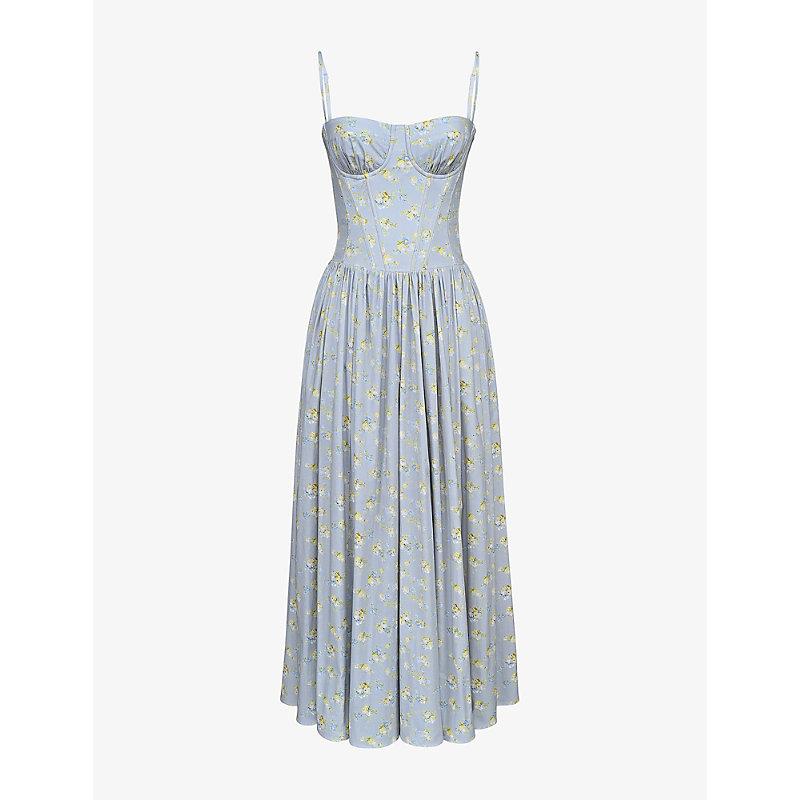 house of cb white and blue dress House of CB // Floral Tiered Dress – VSP Consignment main image 0