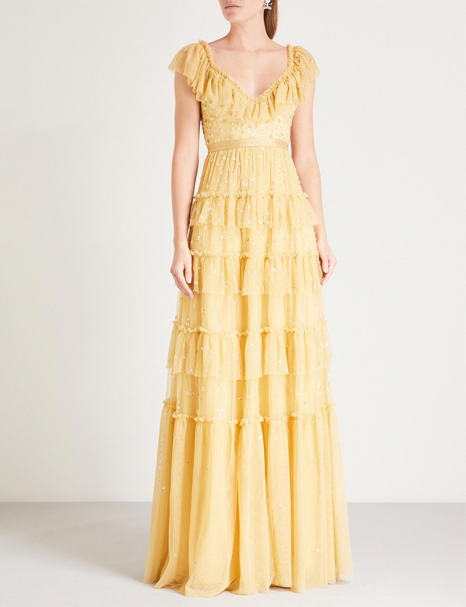 Needle & Thread Sunburst Sequin-embellished Tulle Gown in Yellow | Lyst UK