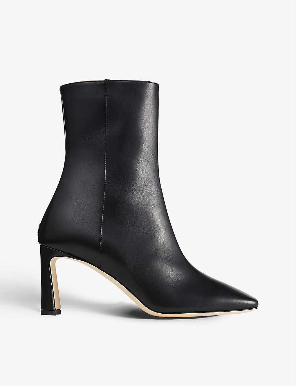 Jimmy Choo Kinsey Square-toe Leather Heeled Ankle Boots in Black | Lyst