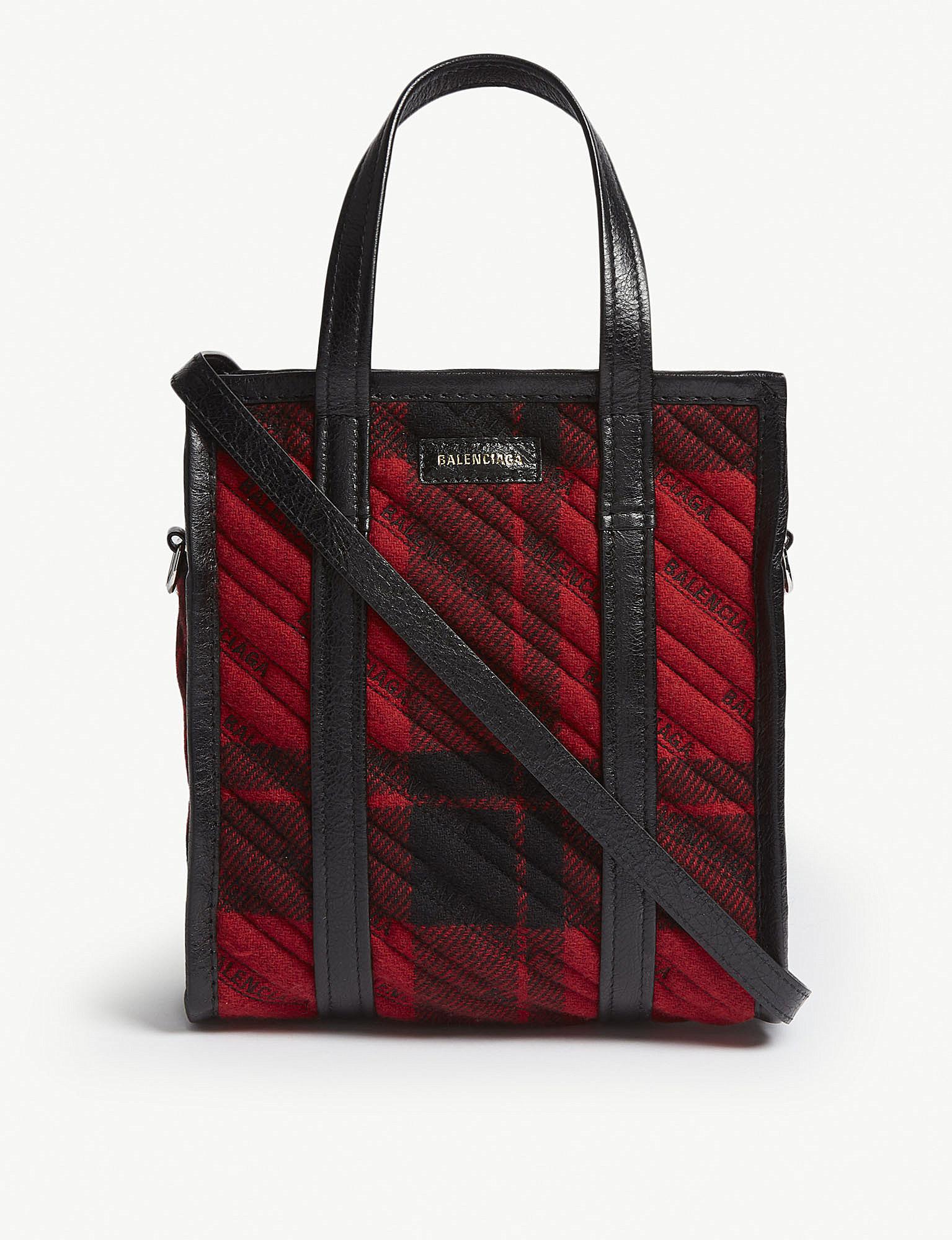 Balenciaga Red Avant Garde Bazar Plaid Wool Tote Bag | Lyst