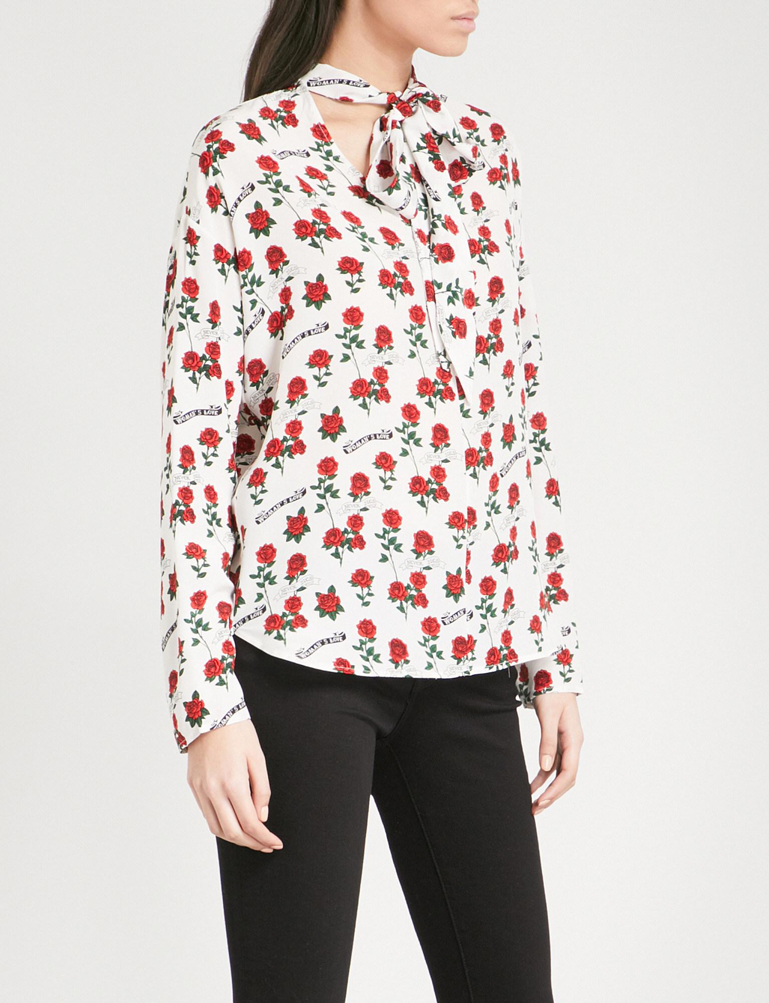 Sandro Rose-print Silk Top in Red | Lyst
