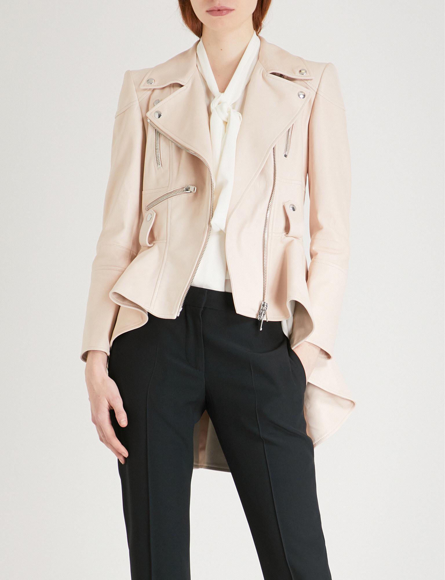 Lyst Alexander Mcqueen Peplum Hem Leather Biker Jacket Gallery